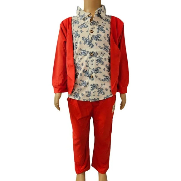 2pcs Red Orange and White with Blue Flower Faux Suit - Picture 9 of 11